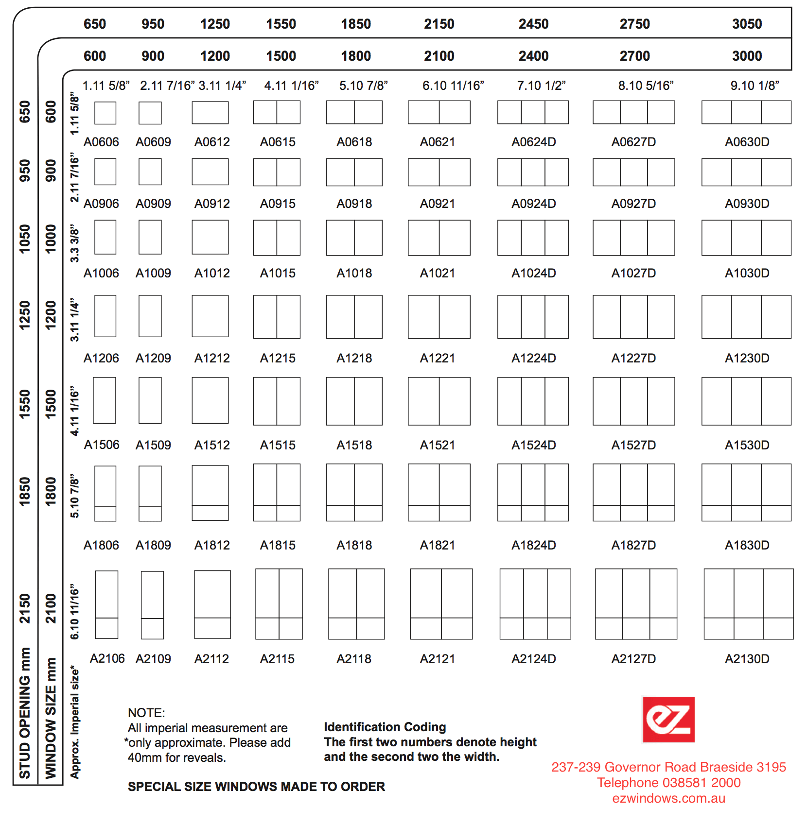 Chart Gallery Standard 5　for windows Australian Standard Window Sizes | Standard Aluminium Fixed